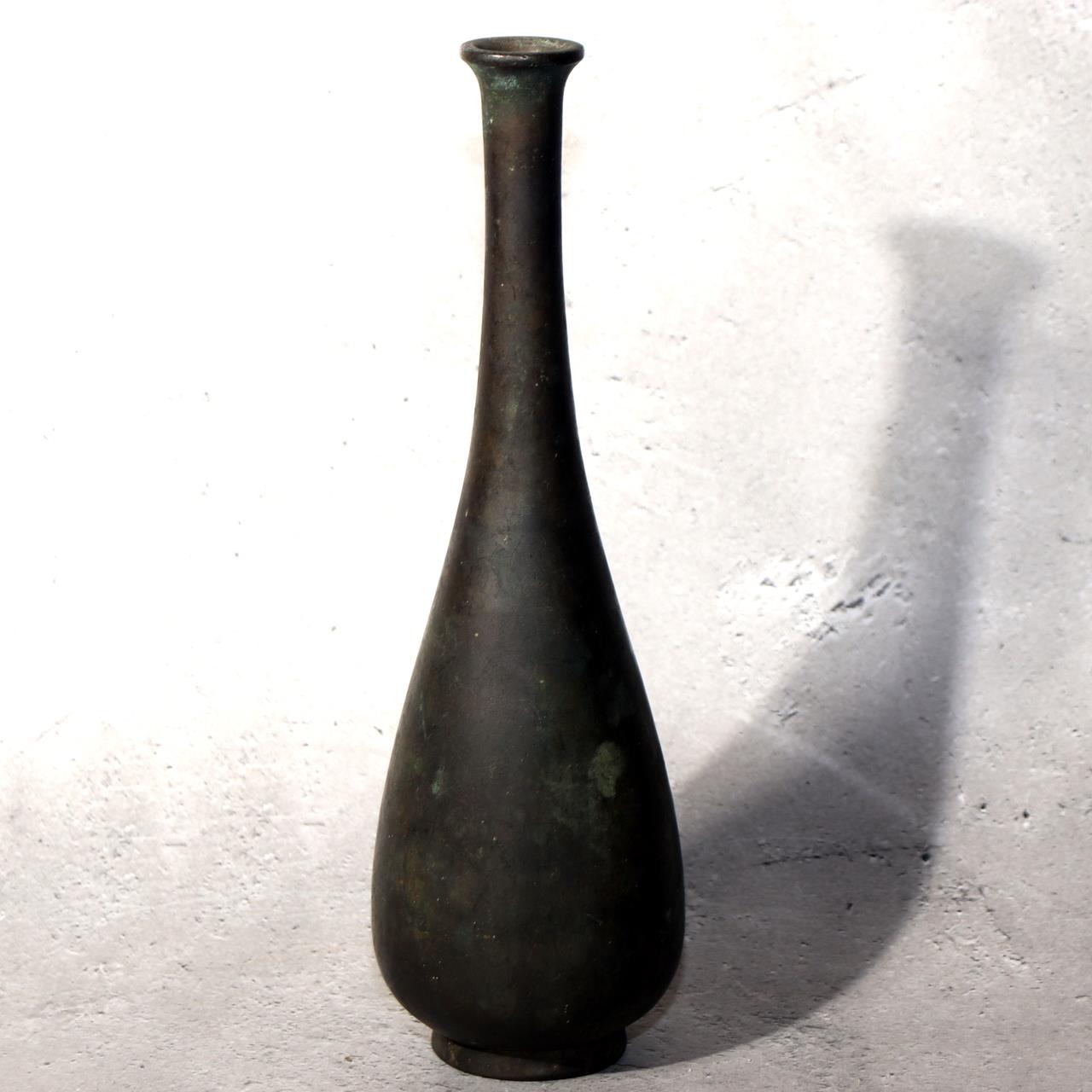 Japanese Bronze Flower Vase Long Neck Ikebana Display Vessel Patina BV6891