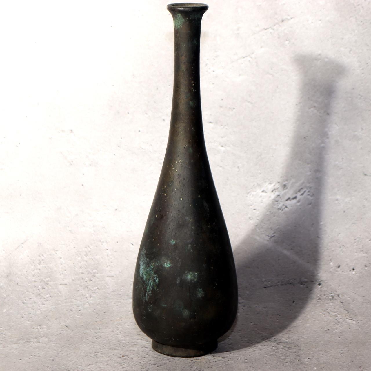 Japanese Bronze Flower Vase Long Neck Ikebana Display Vessel Patina BV6890