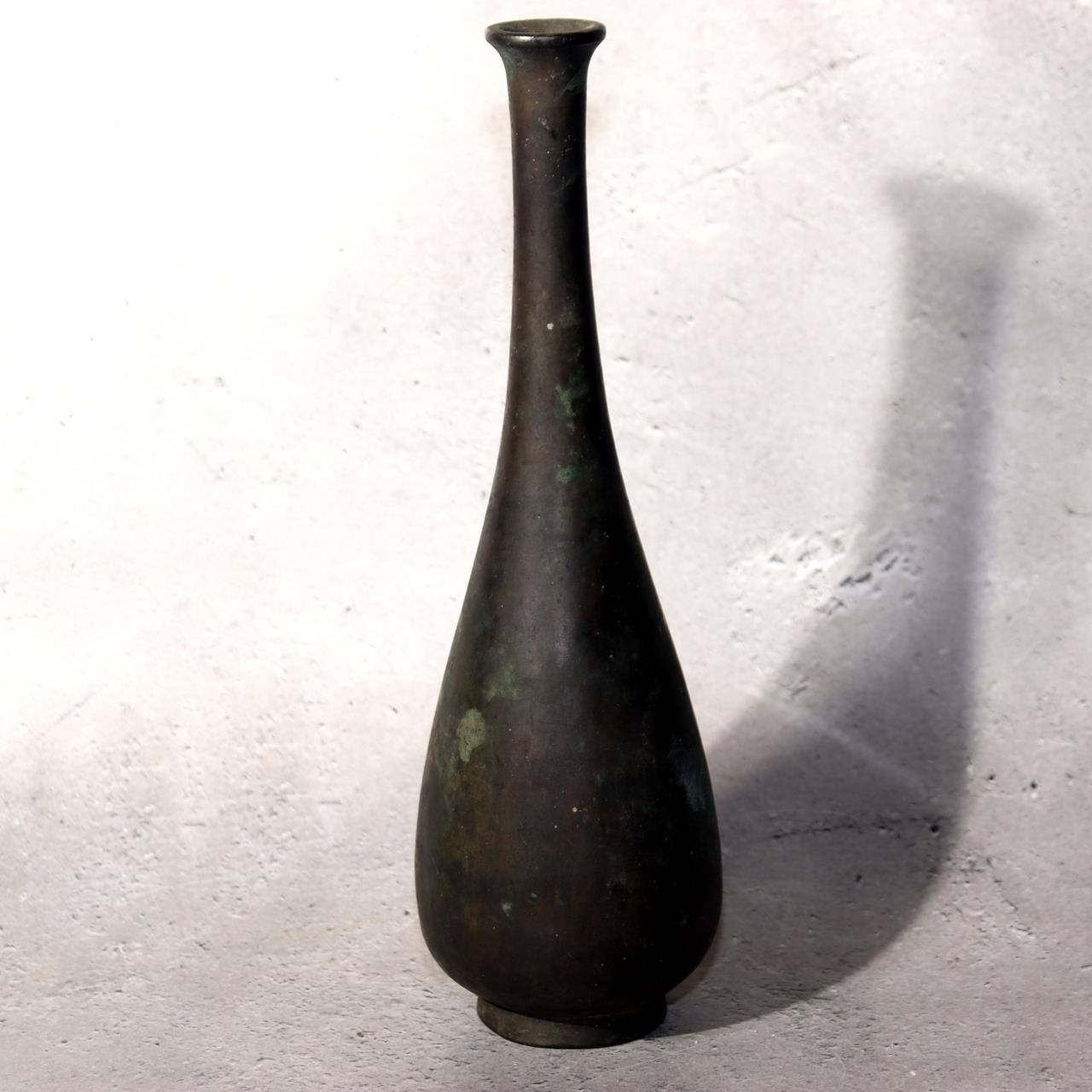 Japanese Bronze Flower Vase Long Neck Ikebana Display Vessel Patina BV6892