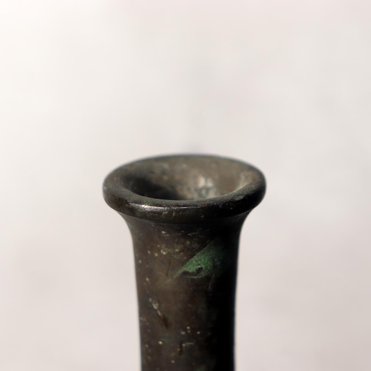 Japanese Bronze Flower Vase Long Neck Ikebana Display Vessel Patina BV6896