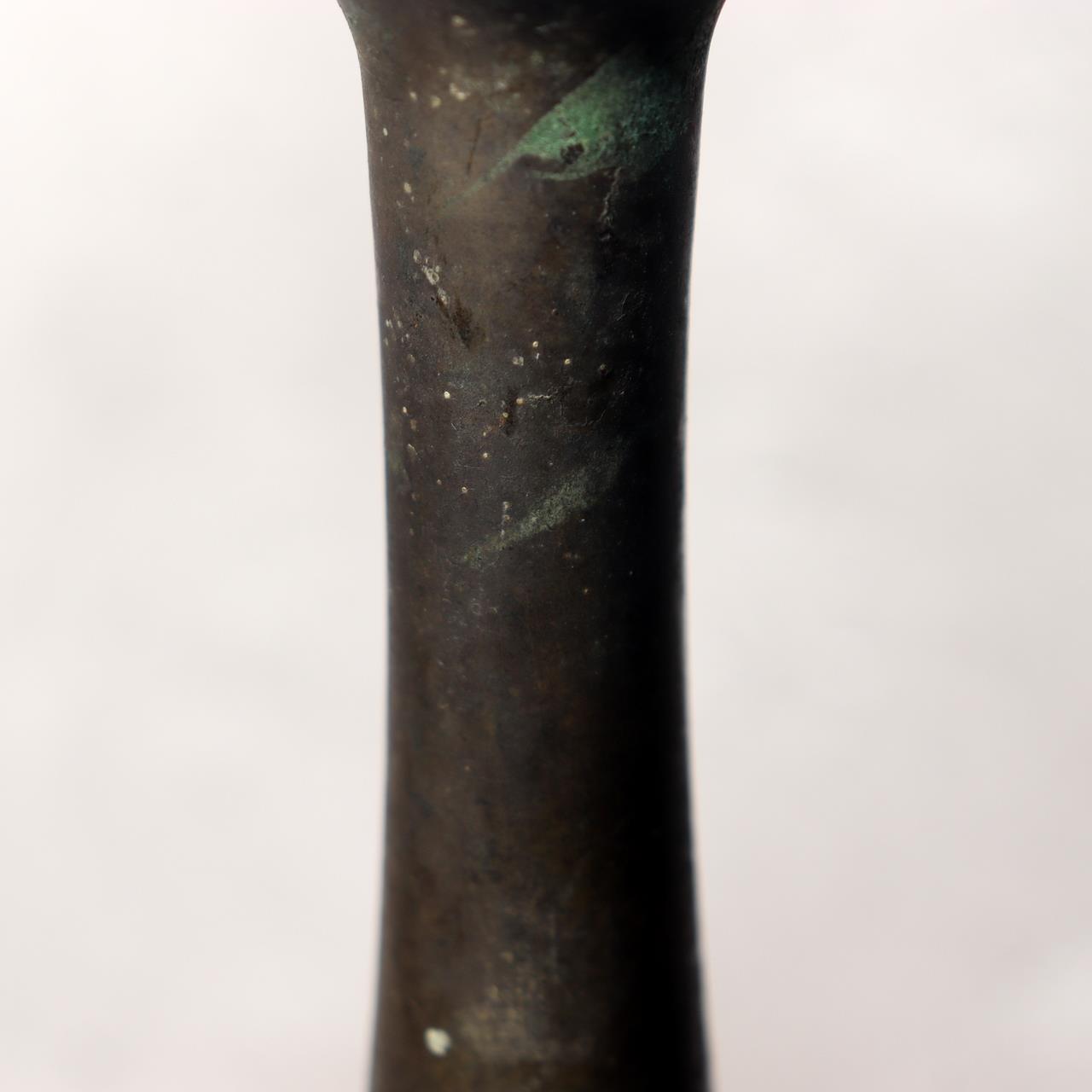 Japanese Bronze Flower Vase Long Neck Ikebana Display Vessel Patina BV6897