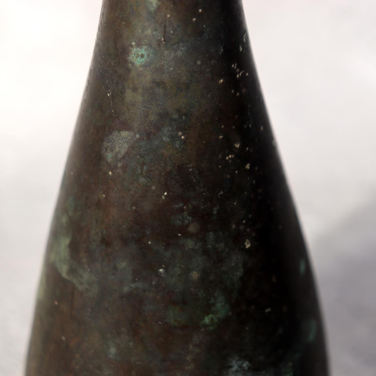 Japanese Bronze Flower Vase Long Neck Ikebana Display Vessel Patina BV68911