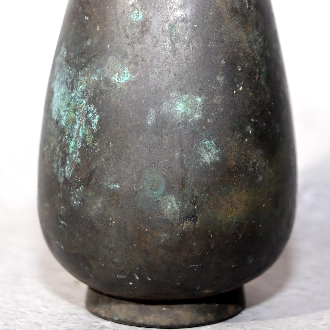 Japanese Bronze Flower Vase Long Neck Ikebana Display Vessel Patina BV68913