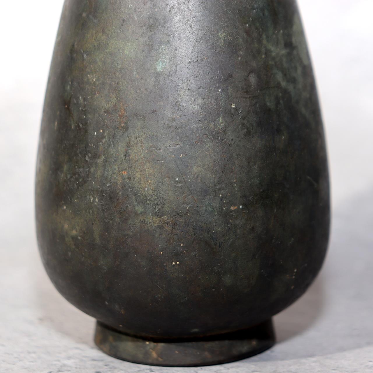 Japanese Bronze Flower Vase Long Neck Ikebana Display Vessel Patina BV68914