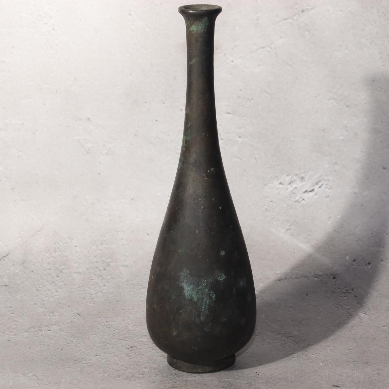 Japanese Bronze Flower Vase Long Neck Ikebana Display Vessel Patina BV6893