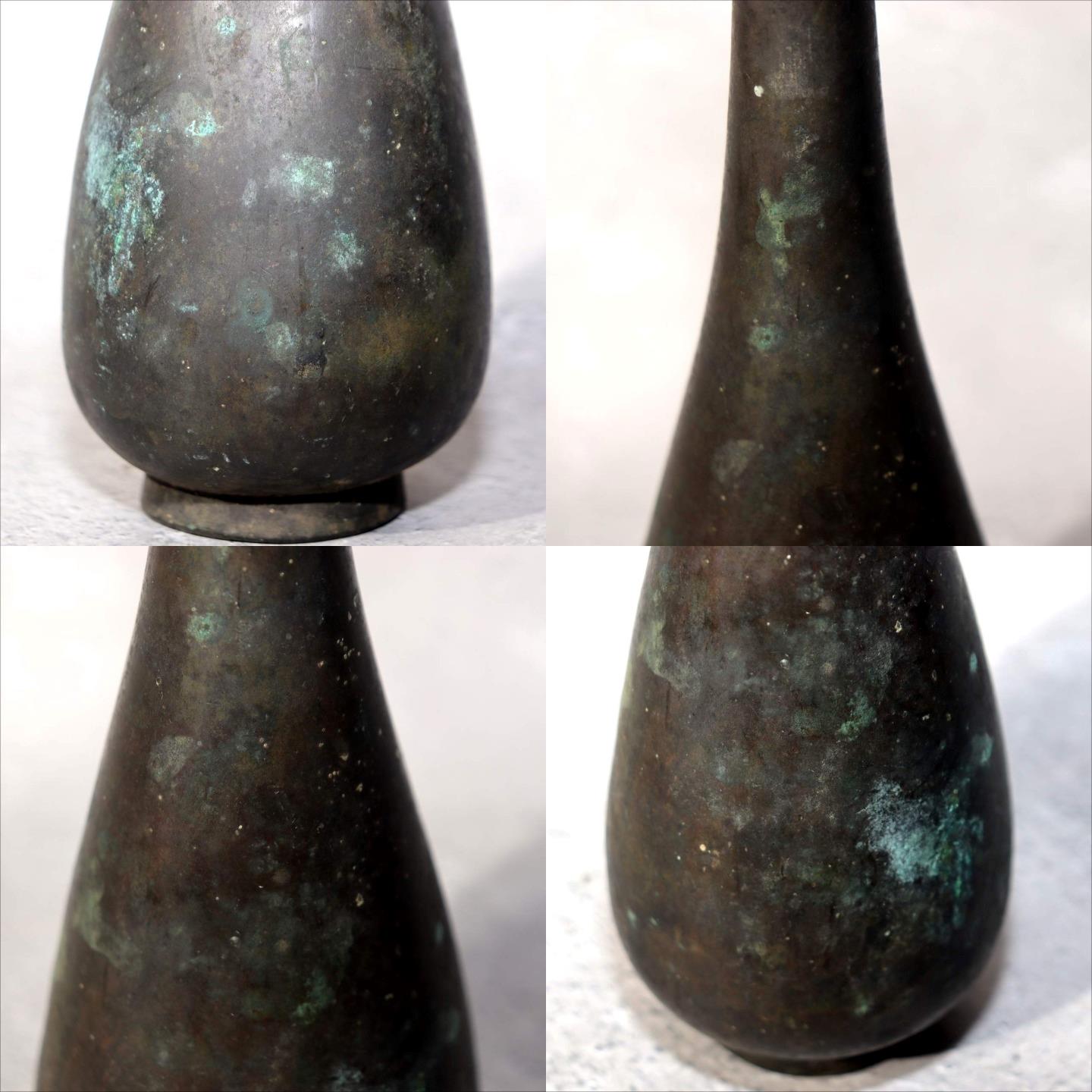 Japanese Bronze Flower Vase Long Neck Ikebana Display Vessel Patina BV6898