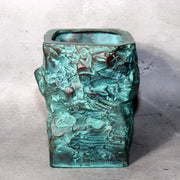Japanese Bronze Vase Shiraishi Masayoshi Textured Green Patina with Box BV6901