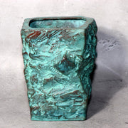 Japanese Bronze Vase Shiraishi Masayoshi Textured Green Patina with Box BV6902