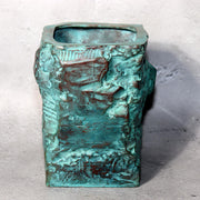 Japanese Bronze Vase Shiraishi Masayoshi Textured Green Patina with Box BV6903