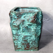 Japanese Bronze Vase Shiraishi Masayoshi Textured Green Patina with Box BV6904
