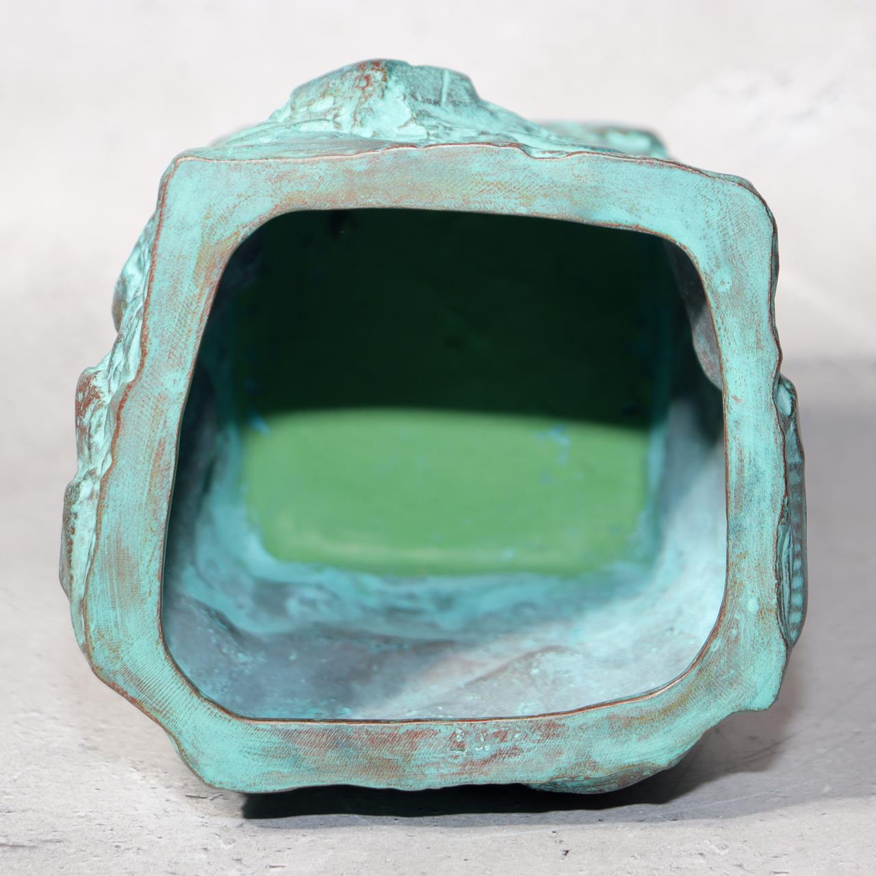 Japanese Bronze Vase Shiraishi Masayoshi Textured Green Patina with Box BV6905