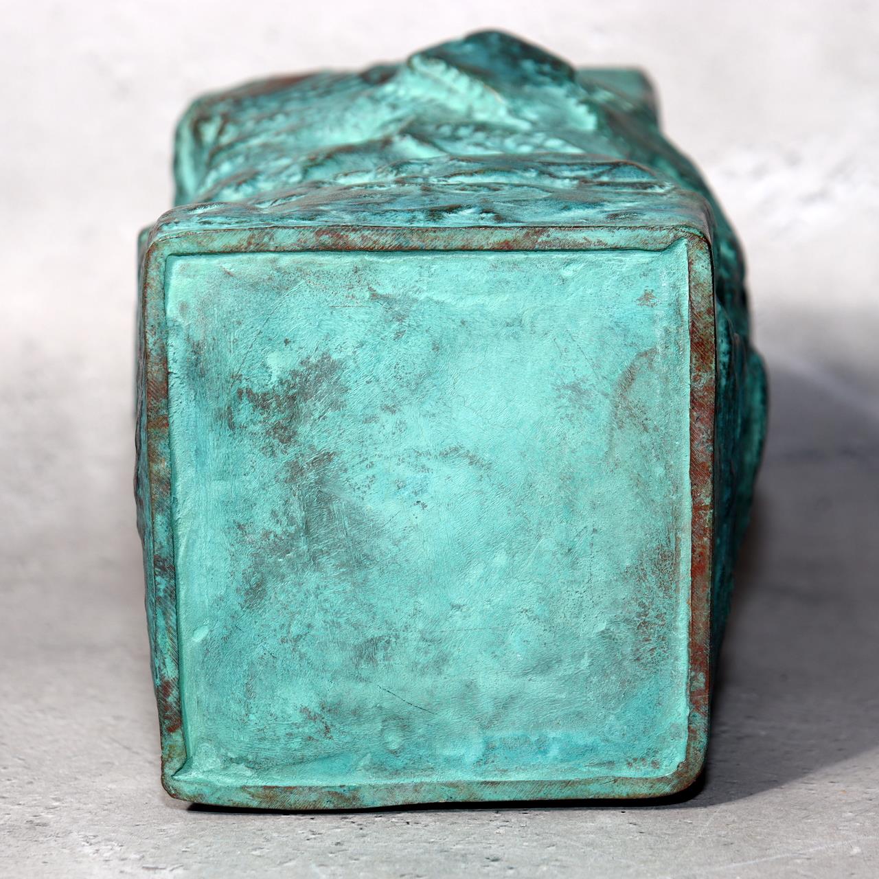 Japanese Bronze Vase Shiraishi Masayoshi Textured Green Patina with Box BV6906