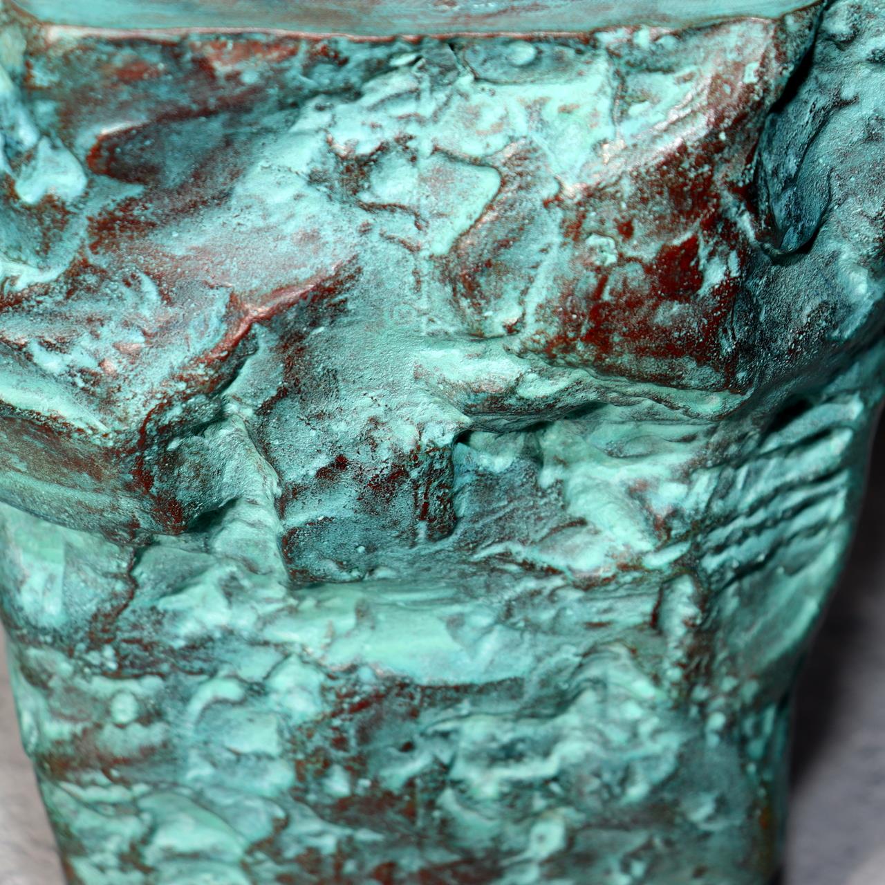 Japanese Bronze Vase Shiraishi Masayoshi Textured Green Patina with Box BV69012