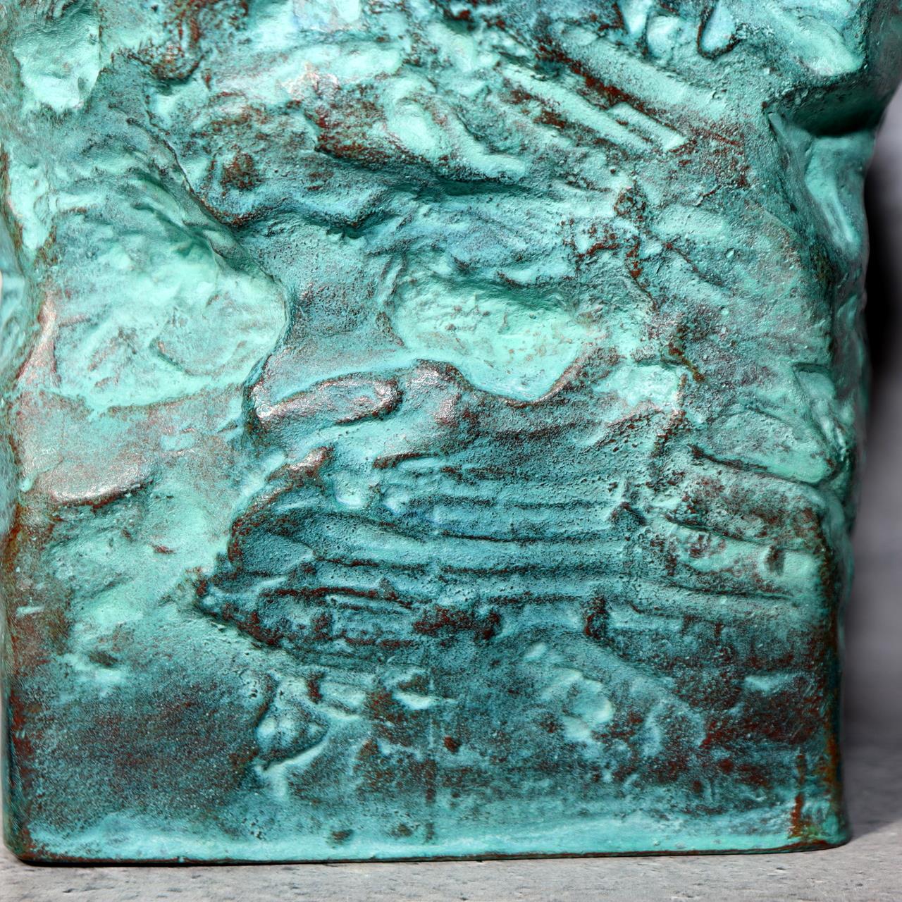 Japanese Bronze Vase Shiraishi Masayoshi Textured Green Patina with Box BV69018