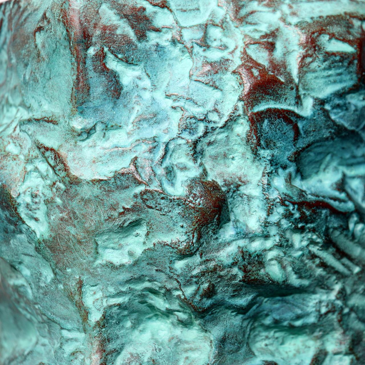 Japanese Bronze Vase Shiraishi Masayoshi Textured Green Patina with Box BV69017