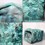 Japanese Bronze Vase Shiraishi Masayoshi Textured Green Patina with Box BV6908