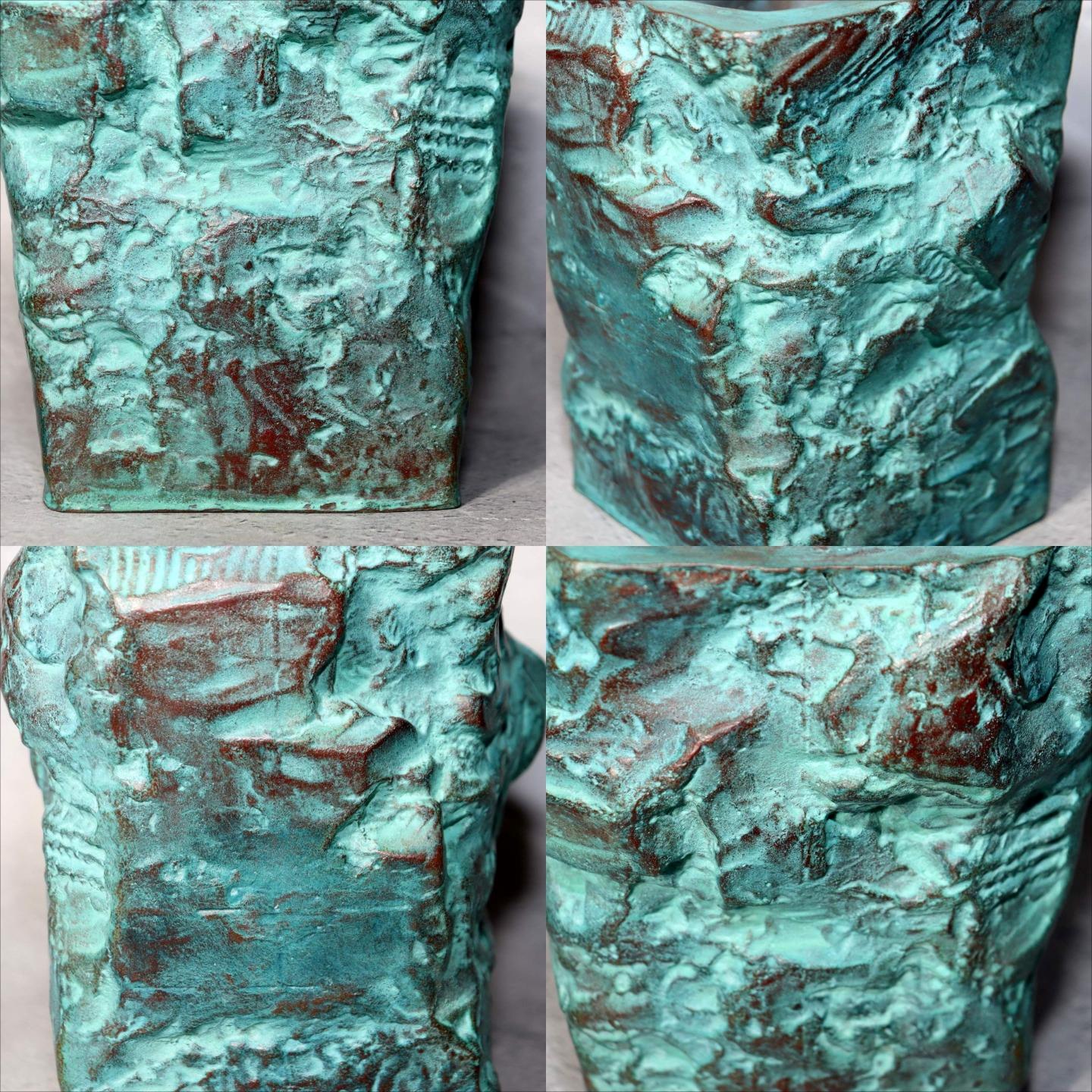 Japanese Bronze Vase Shiraishi Masayoshi Textured Green Patina with Box BV6907