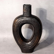 Japanese Bronze Vase Sculptural Hollow Form Signed with Wooden Box BV6911