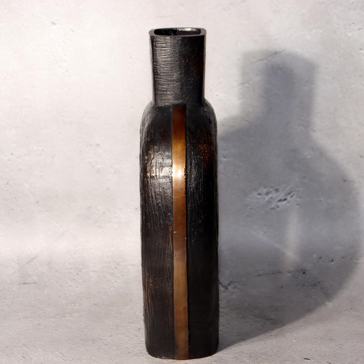 Japanese Bronze Vase Sculptural Hollow Form Signed with Wooden Box BV6912