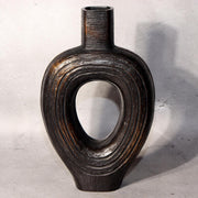 Japanese Bronze Vase Sculptural Hollow Form Signed with Wooden Box BV6913