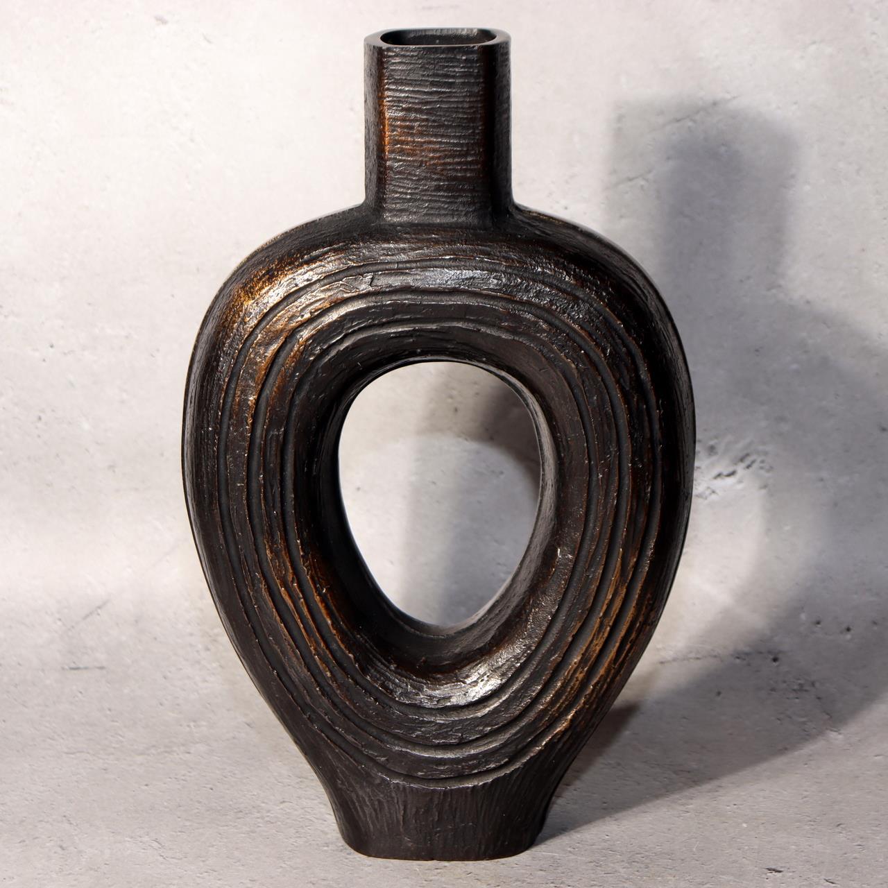 Japanese Bronze Vase Sculptural Hollow Form Signed with Wooden Box BV6913