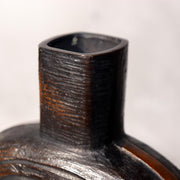 Japanese Bronze Vase Sculptural Hollow Form Signed with Wooden Box BV69111
