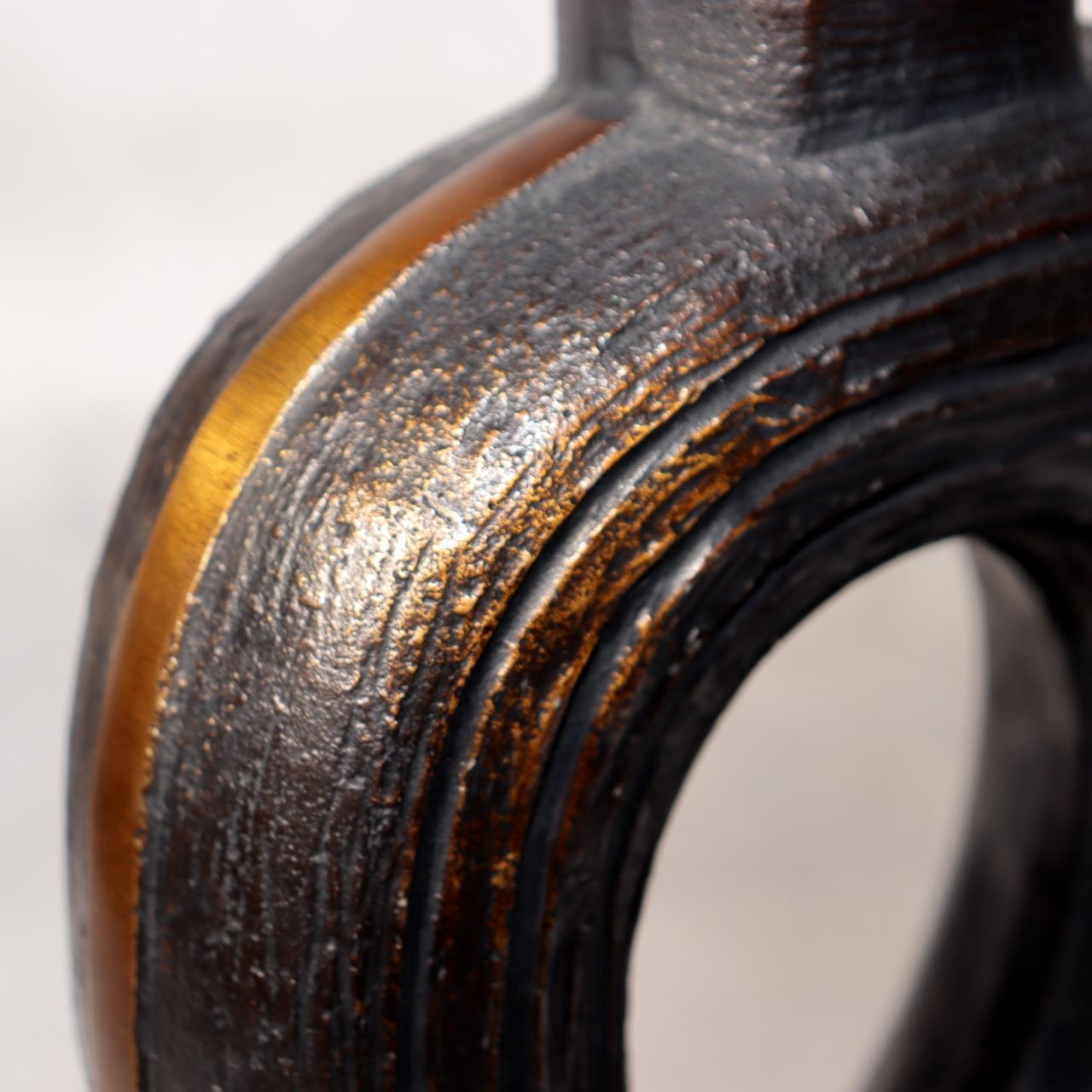 Japanese Bronze Vase Sculptural Hollow Form Signed with Wooden Box BV69112