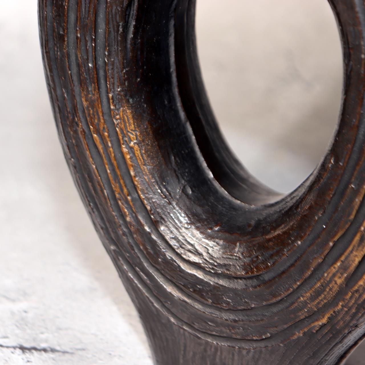 Japanese Bronze Vase Sculptural Hollow Form Signed with Wooden Box BV69113