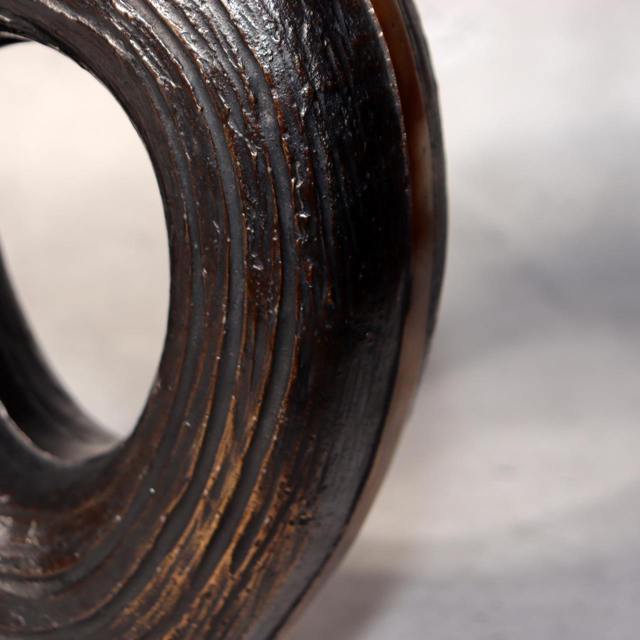 Japanese Bronze Vase Sculptural Hollow Form Signed with Wooden Box BV69114