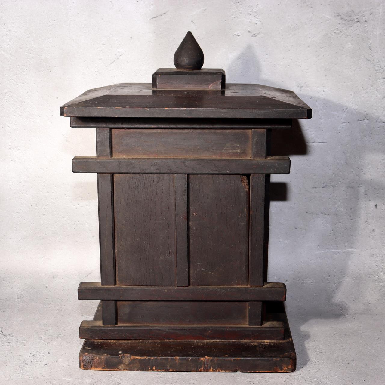 Japanese Shinto Inari Fox Statues with Wooden Zushi Shrine Edo Period Japan5