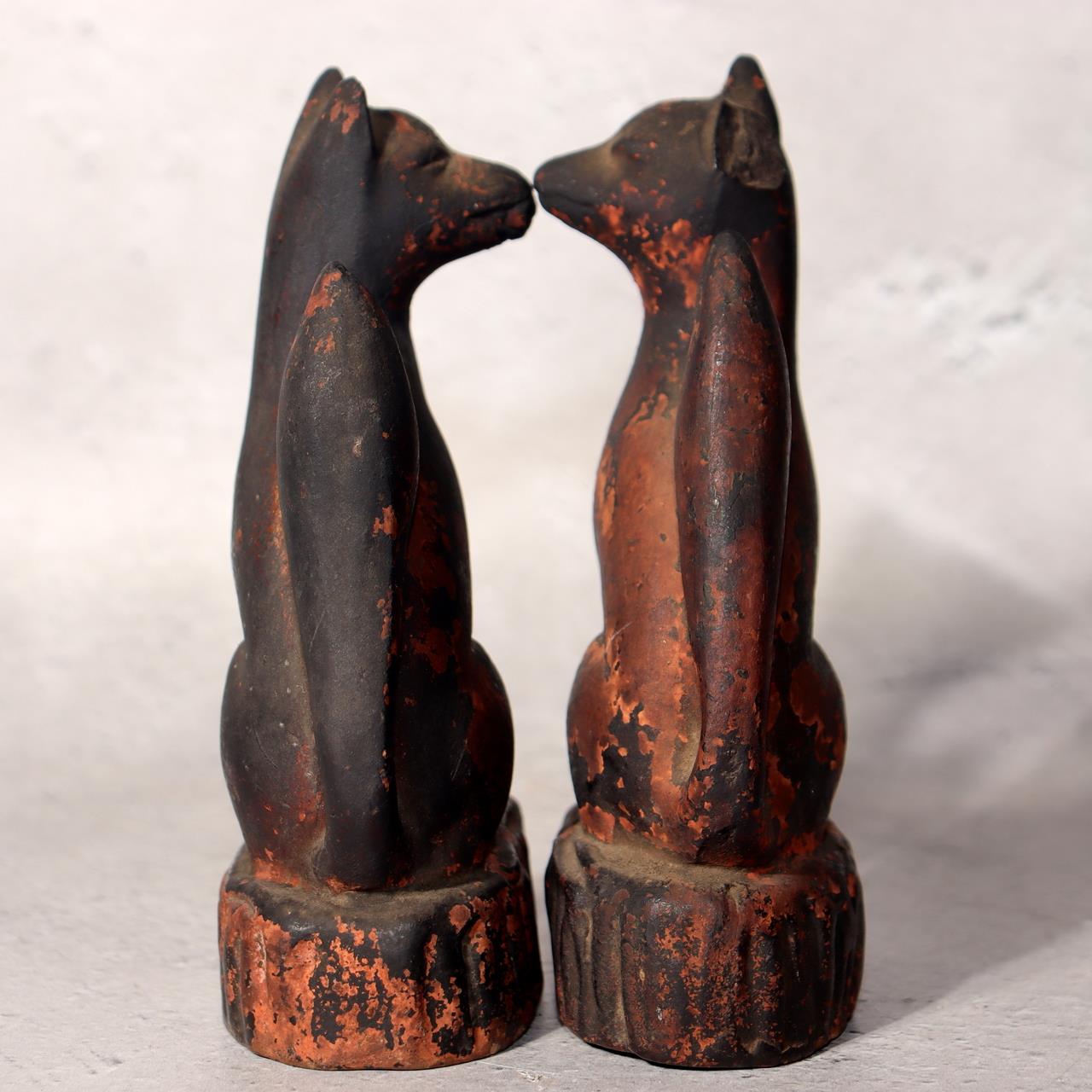 Japanese Shinto Inari Fox Statues with Wooden Zushi Shrine Edo Period Japan19