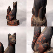 Japanese Shinto Inari Fox Statues with Wooden Zushi Shrine Edo Period Japan4