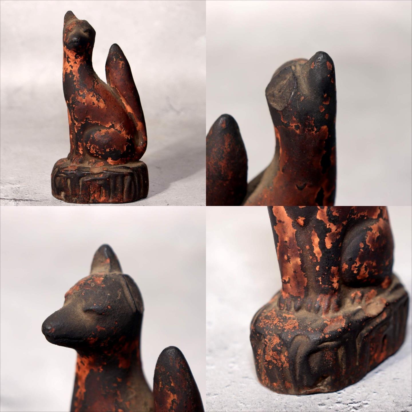 Japanese Shinto Inari Fox Statues with Wooden Zushi Shrine Edo Period