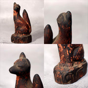 Japanese Shinto Inari Fox Statues with Wooden Zushi Shrine Edo Period Japan3