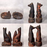 Japanese Shinto Inari Fox Statues with Wooden Zushi Shrine Edo Period Japan2