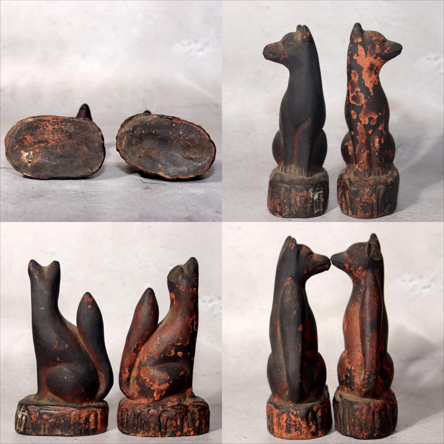 Japanese Shinto Inari Fox Statues with Wooden Zushi Shrine Edo Period Japan2