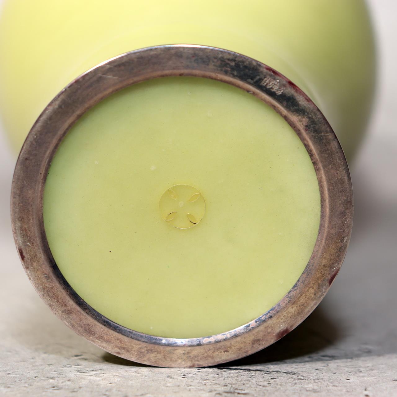 Japanese Ando Cloisonne Vase Yellow Ougyoku Glaze Silver Rim Signed w / Box4