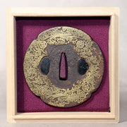 Japanese Antique Edo Iron Tsuba Kyoto Kinko Gold Inlay Fuyukiyose Sword Guard3