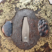 Japanese Antique Edo Iron Tsuba Kyoto Kinko Gold Inlay Fuyukiyose Sword Guard10