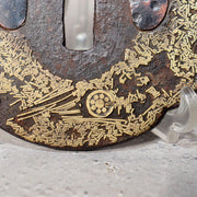 Japanese Antique Edo Iron Tsuba Kyoto Kinko Gold Inlay Fuyukiyose Sword Guard11