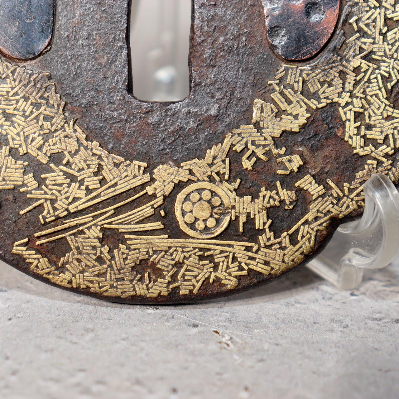 Japanese Antique Edo Iron Tsuba Kyoto Kinko Gold Inlay Fuyukiyose Sword Guard11