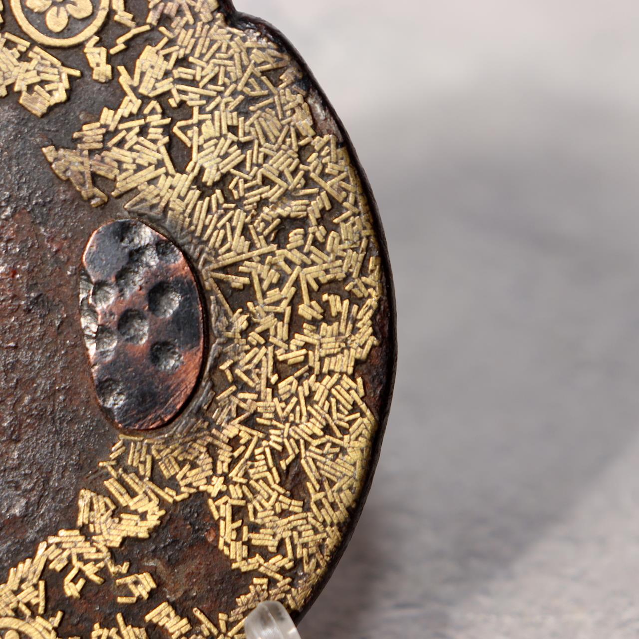 Japanese Antique Edo Iron Tsuba Kyoto Kinko Gold Inlay Fuyukiyose Sword Guard12