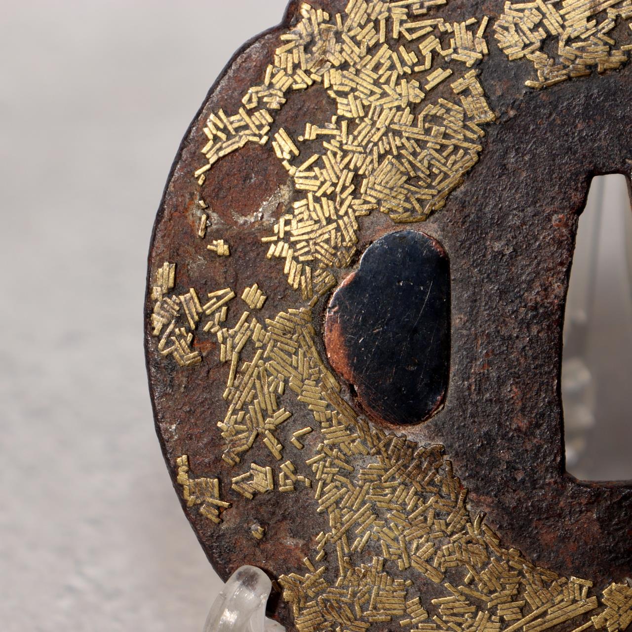 Japanese Antique Edo Iron Tsuba Kyoto Kinko Gold Inlay Fuyukiyose Sword Guard13