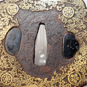 Japanese Antique Edo Iron Tsuba Kyoto Kinko Gold Inlay Fuyukiyose Sword Guard5
