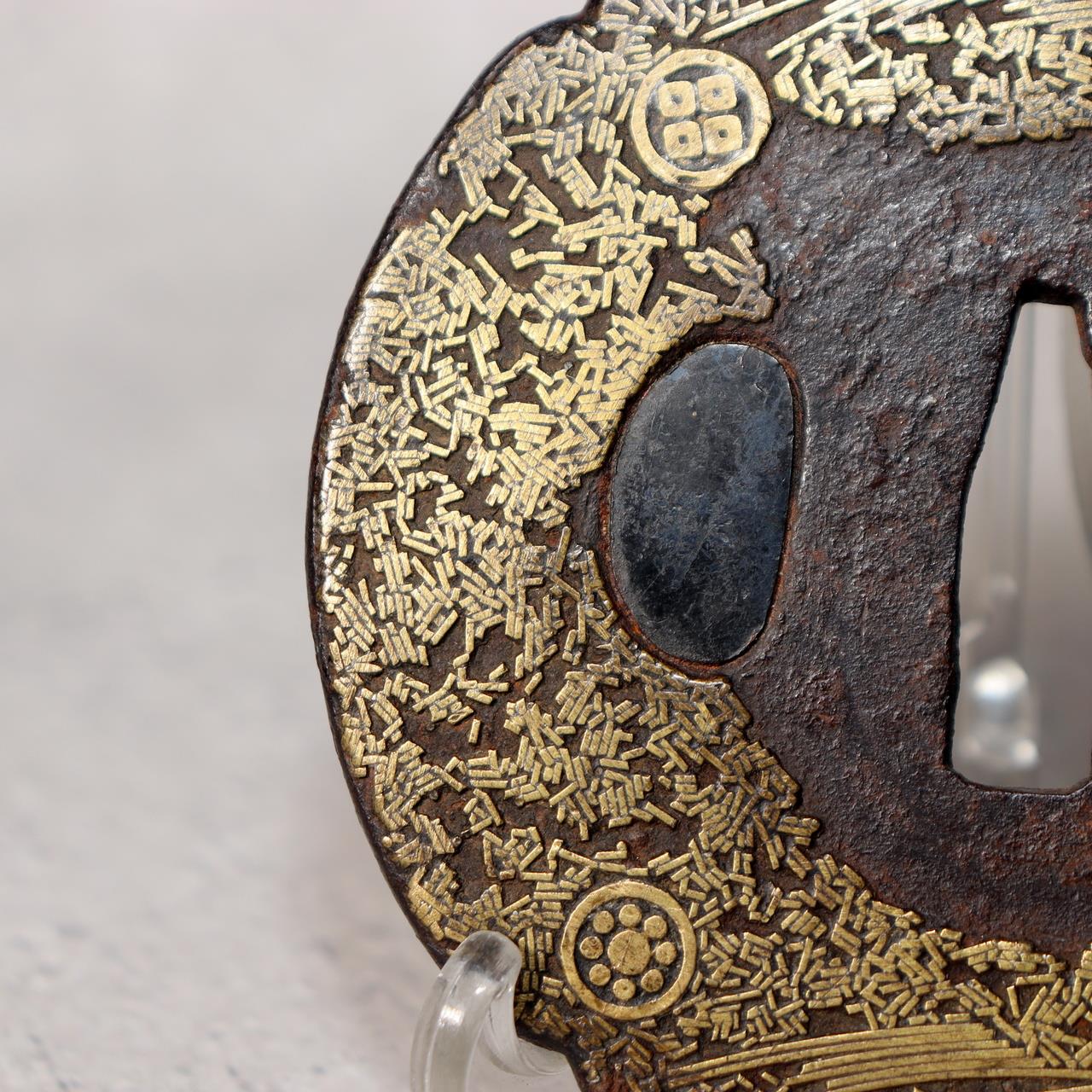 Japanese Antique Edo Iron Tsuba Kyoto Kinko Gold Inlay Fuyukiyose Sword Guard6