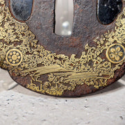 Japanese Antique Edo Iron Tsuba Kyoto Kinko Gold Inlay Fuyukiyose Sword Guard16