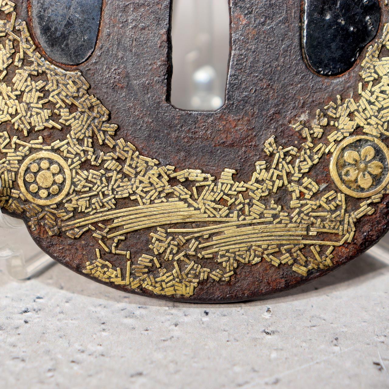 Japanese Antique Edo Iron Tsuba Kyoto Kinko Gold Inlay Fuyukiyose Sword Guard16