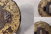 Japanese Antique Edo Iron Tsuba Kyoto Kinko Gold Inlay Fuyukiyose Sword Guard8