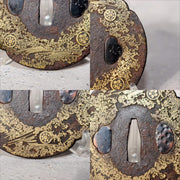 Japanese Antique Edo Iron Tsuba Kyoto Kinko Gold Inlay Fuyukiyose Sword Guard7