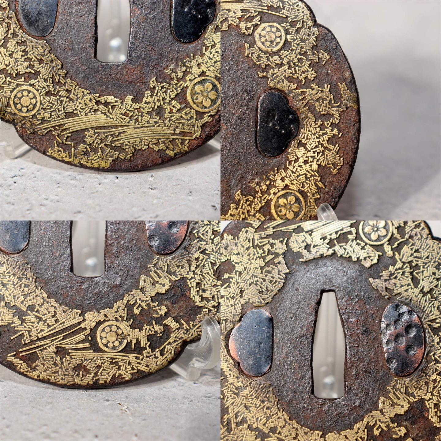 Japanese Antique Edo Iron Tsuba Kyoto Kinko Gold Inlay Fuyukiyose Sword Guard7